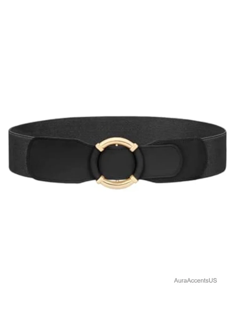 Women Elastic Stretch Belt Faux Leather Retro Circle Buckle